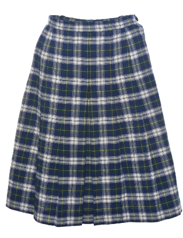 Weekend Bargains to Relish Plaid Navy Midi Skirt - S