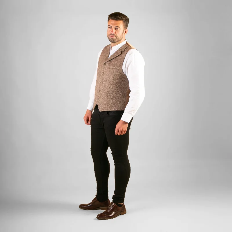 Collared Waistcoat, Beige Herringbone