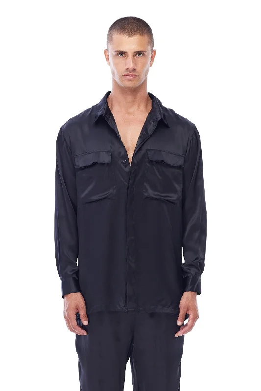 Flash Deal SILKY COLLARED SHIRT IN BLACK