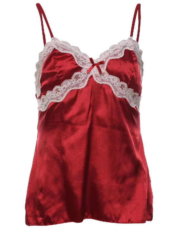 Reduced Rates Red & Off-White Lace Trim 1990s Cami Top - M