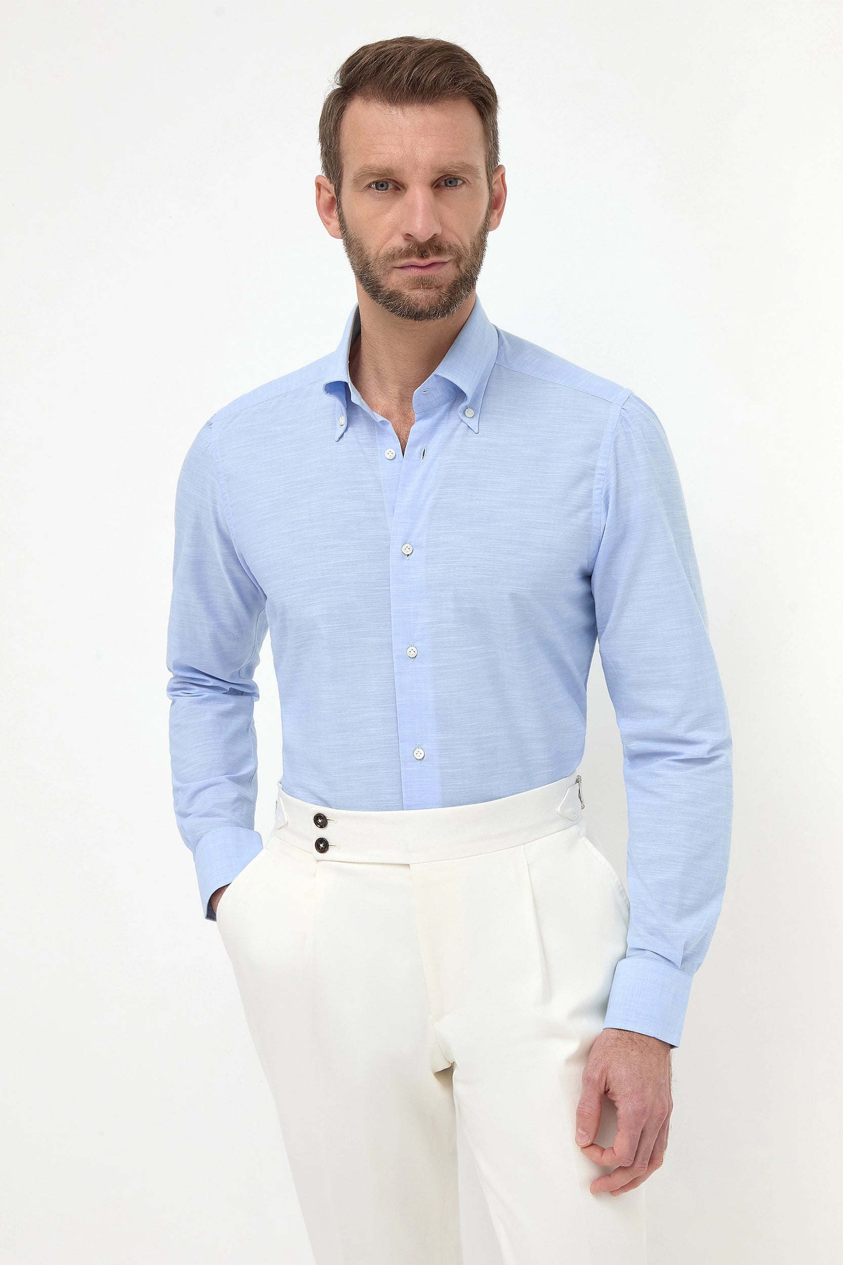 Weekend Savings Galore Light blue bamboo button-down shirt "Sartoriale collection" - Made In Italy Weekend Savings Galore Light blue bamboo button-down shirt "Sartoriale collection" - Made In Italy