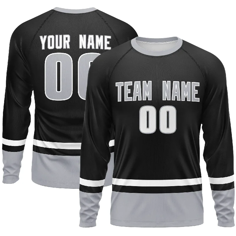 Weekend Discounts to Enjoy Custom Black White-Gray Color Block Design Long Sleeve Performance T-Shirt