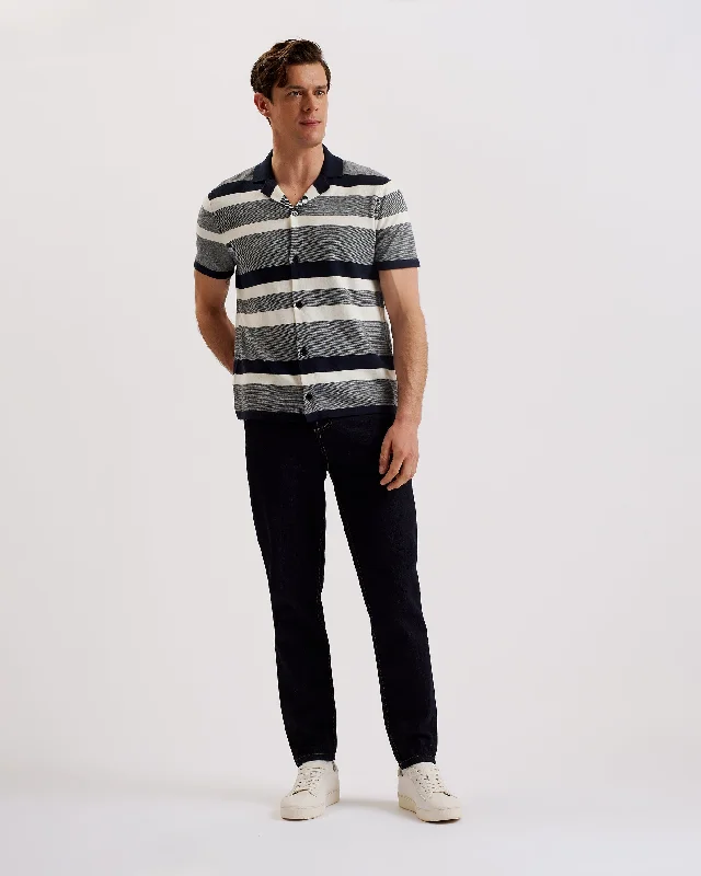 Ako Striped Knit Cotton Cashmere Shirt Navy