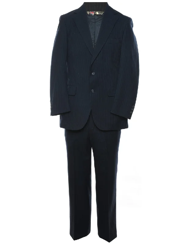 Weekend Offers That Shine Pinstriped Navy Classic Design Suit - L