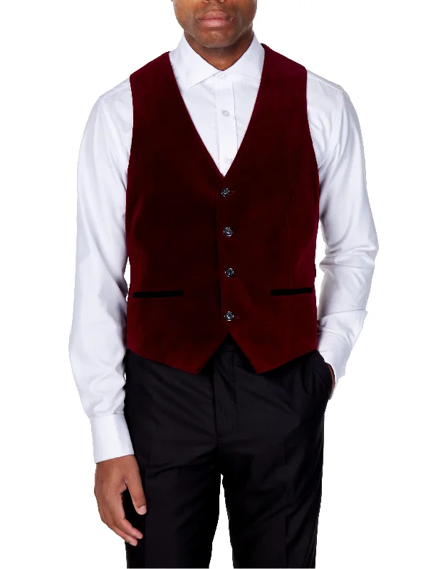 Special Buy SAM Burgundy Velvet Plain Waistcoat