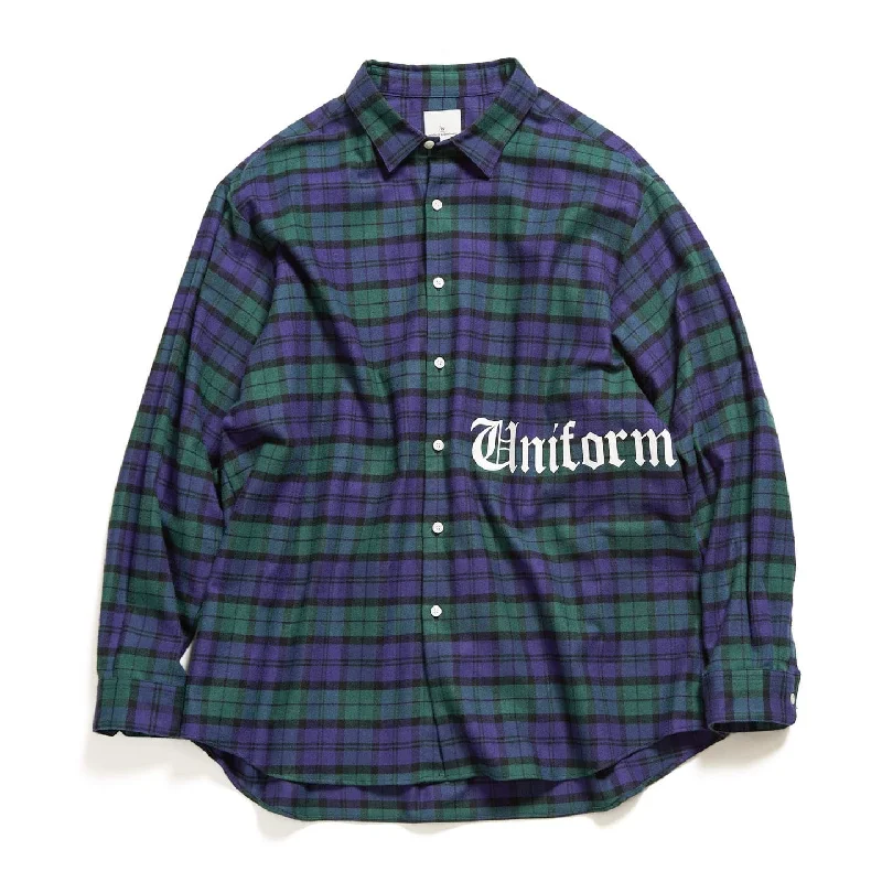 FLANNEL CHECK GOTHIC LOGO BAGGY SHIRT