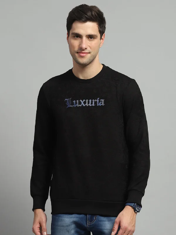 Men Black Printed Round Neck Full Sleeve Sweatshirt