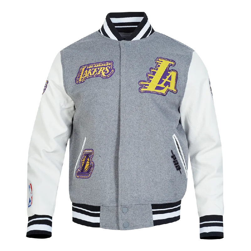 NBA LOS ANGELES LAKERS DIY PICK STITCH MEN'S RIB WOOL VARSITY JACKET (HEATHER GREY/WHITE/BLACK)