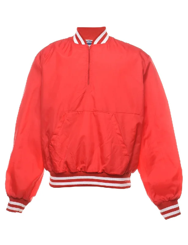 Best Seller Red & White Zip-Front Bomber Jacket - L
