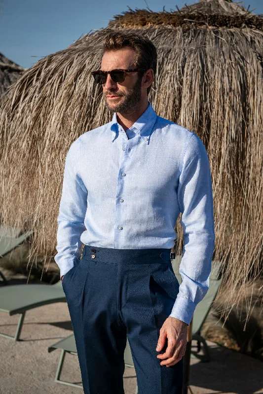 Weekend Offers That Please Light blue linen button down shirt - Made In Italy