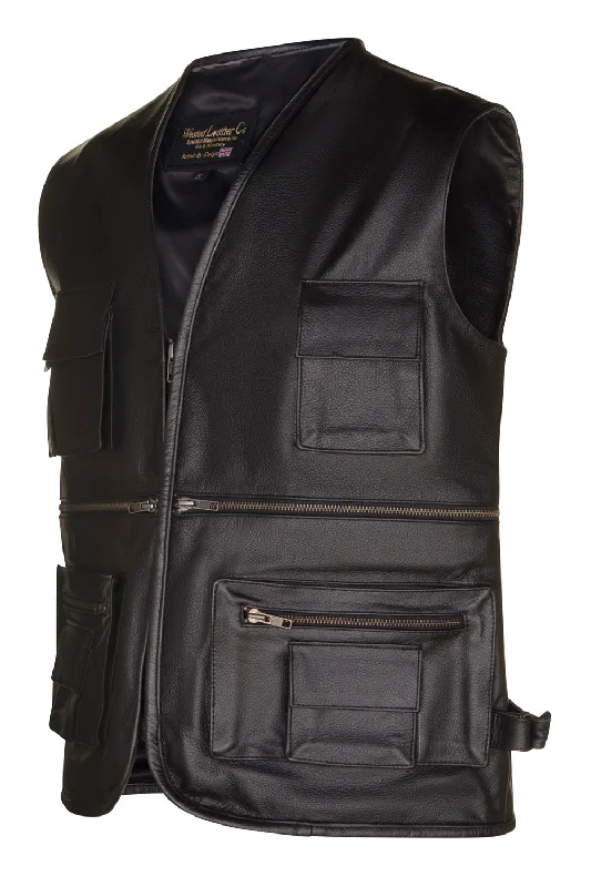 Multi-Pocket Leather Waistcoat for Biking, Hiking, Fishing and many more