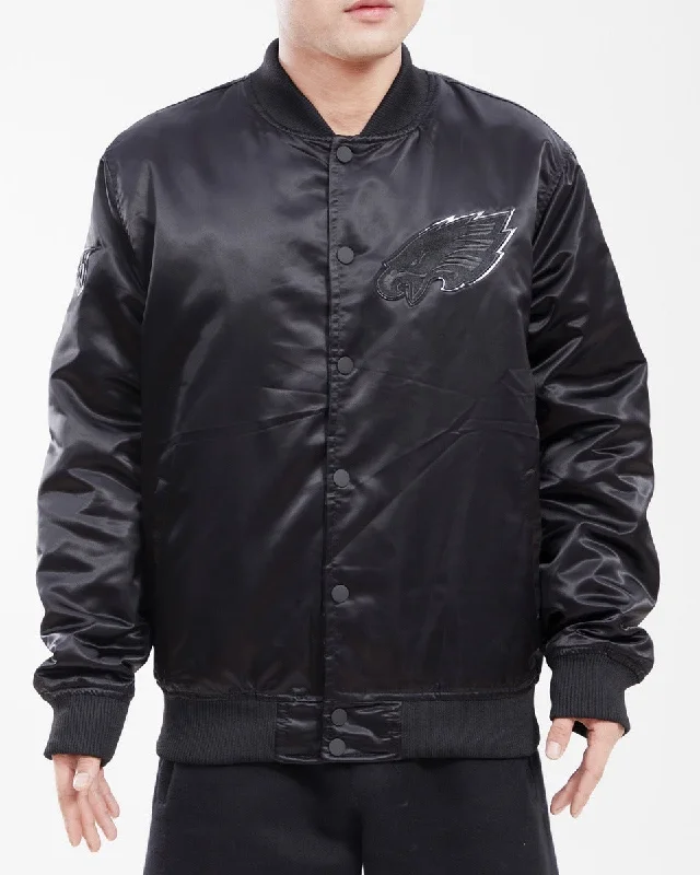 NFL PHILADELPHIA EAGLES TRIPLE BLACK MEN'S SATIN JACKET (TRIPLE BLACK)