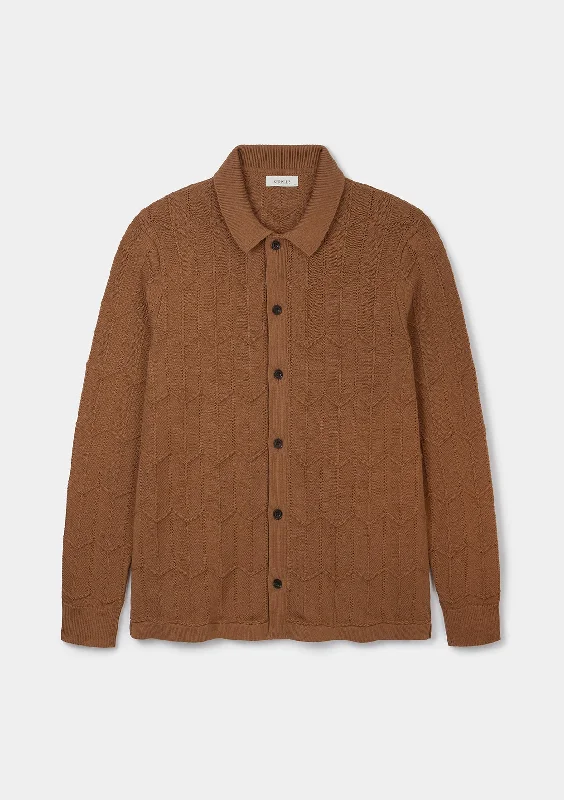 Weekend Sale: Don't Miss Out Caramel Chevron Knit Long Sleeve Polo