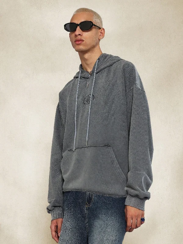 Weekend Specials to Savor Washed Oversized Cropped Hoodie With Raw Edge And Tear Detail