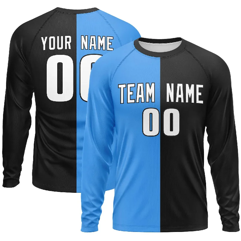 Weekend Discounts to Snag Custom Powder Blue Black Crew Neck Split Design Long Sleeve Performance T-Shirt Weekend Discounts to Snag Custom Powder Blue Black Crew Neck Split Design Long Sleeve Performance T-Shirt