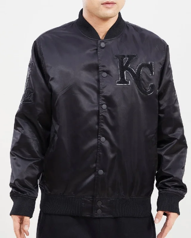 Exclusive Offer MLB KANSAS CITY ROYALS TRIPLE BLACK MEN'S SATIN JACKET (TRIPLE BLACK) Exclusive Offer MLB KANSAS CITY ROYALS TRIPLE BLACK MEN'S SATIN JACKET (TRIPLE BLACK)