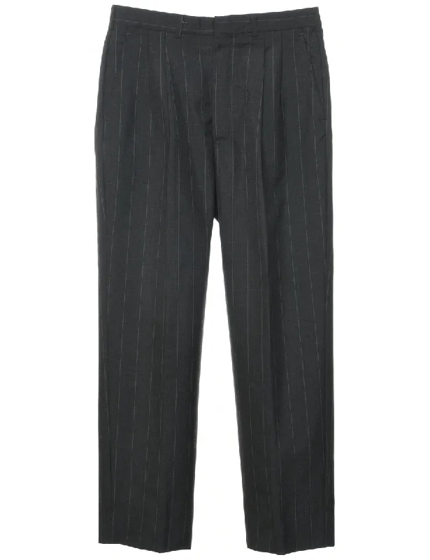 Weekend Discounts You Deserve Pinstriped Dark Grey Trousers - W32 L30