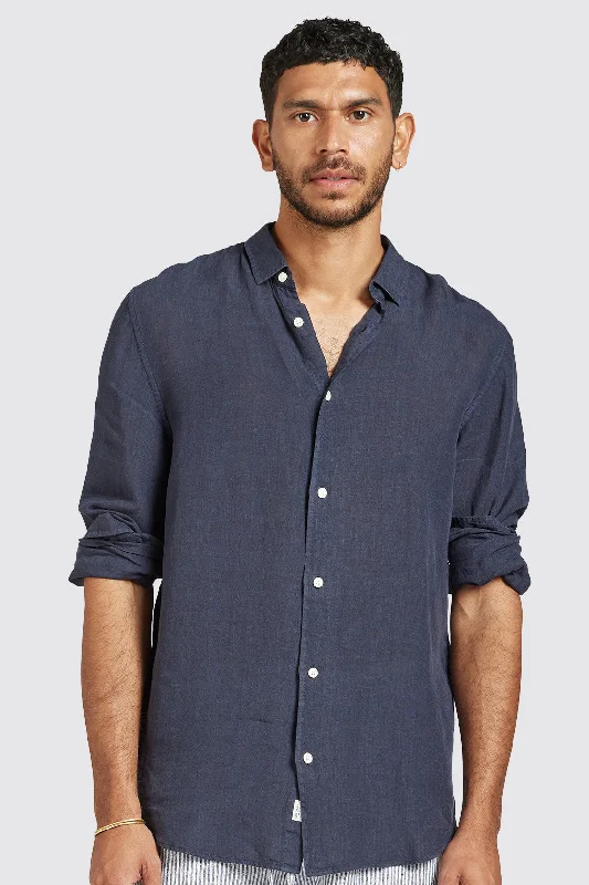 The Academy Brand Mick Linen Shirt Navy