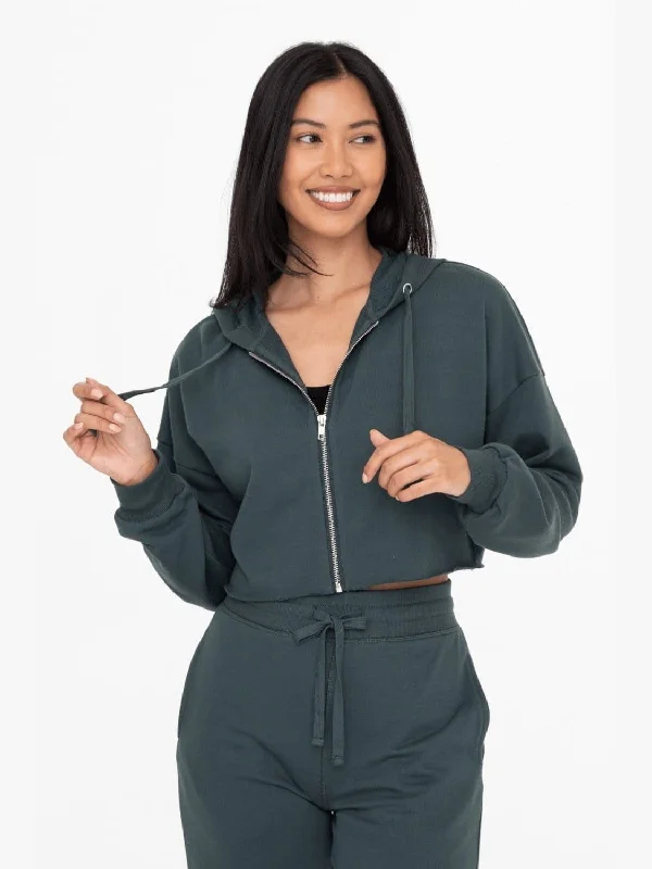 Cash Savings Mono B Crop French Terry Zip-Up Hoodie