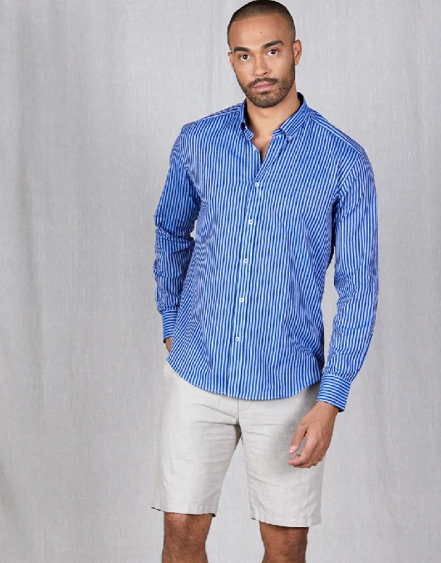 Ohope Navy Stripe Linen Blend Shirt