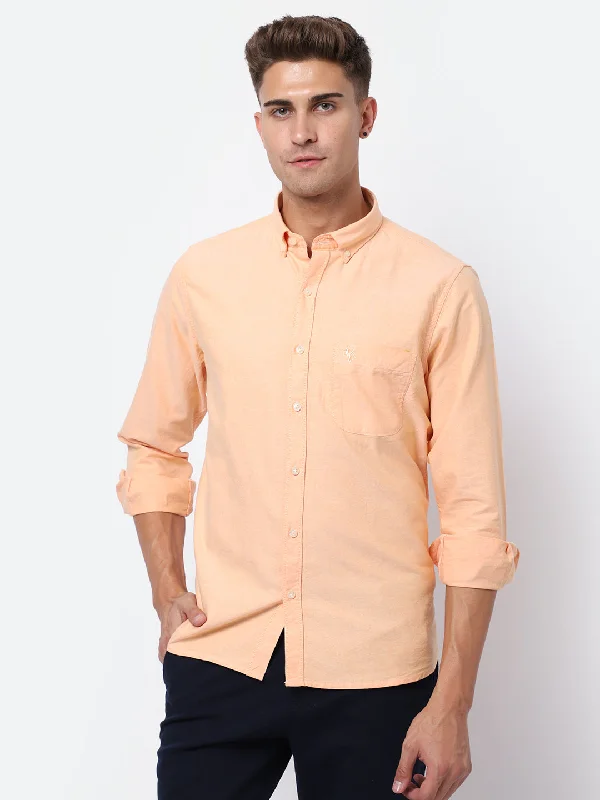 Final Offer Men's Light Orange Casual Plain Full Sleeve Shirt