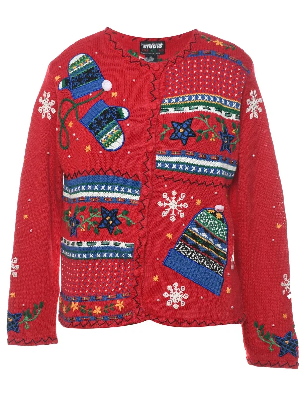 Weekend Wonders Await! Red Christmas Cardigan - M