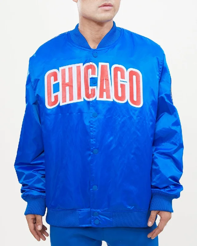 MLB CHICAGO CUBS WORDMARK MEN'S SATIN JACKET (ROYAL BLUE)