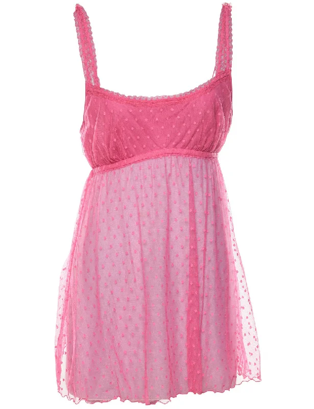 Shop and Save Pink Sheer Polka Dot Print Babydoll - M