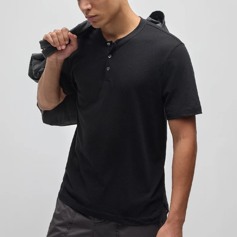 Markdown Sale Cotton Jersey Short Sleeve Henley - Black