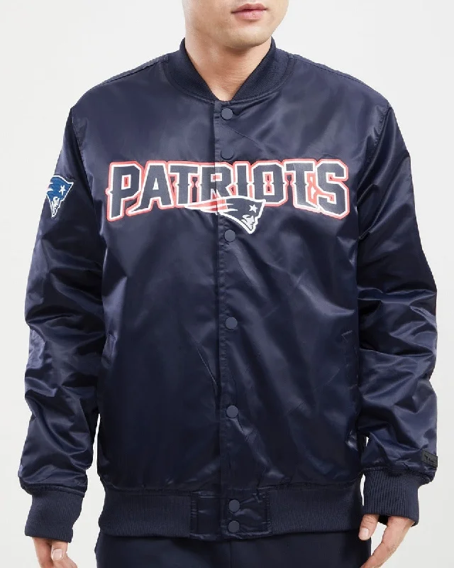 NFL NEW ENGLAND PATRIOTS BIG LOGO MEN'S SATIN JACKET (MIDNIGHT NAVY)