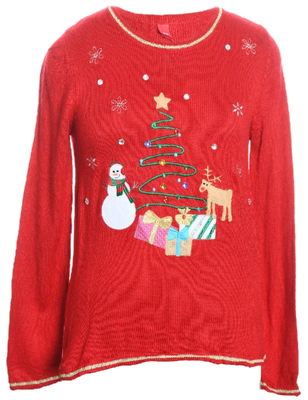 Best Choice Red Embroidered Christmas Jumper - S