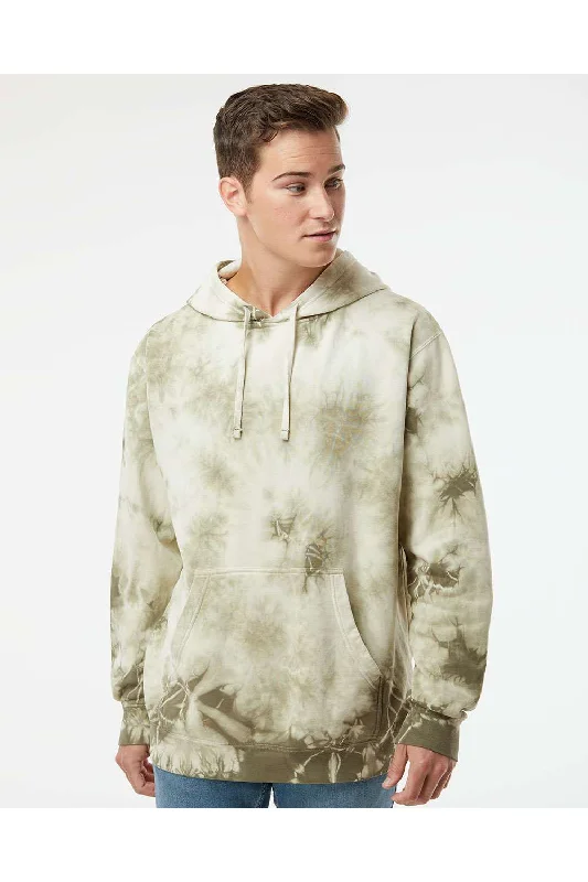 Weekend Savings Delight Independent Trading Co. Mens Tie-Dye Hooded Sweatshirt Hoodie w/ Pouch Pocket - Olive Green