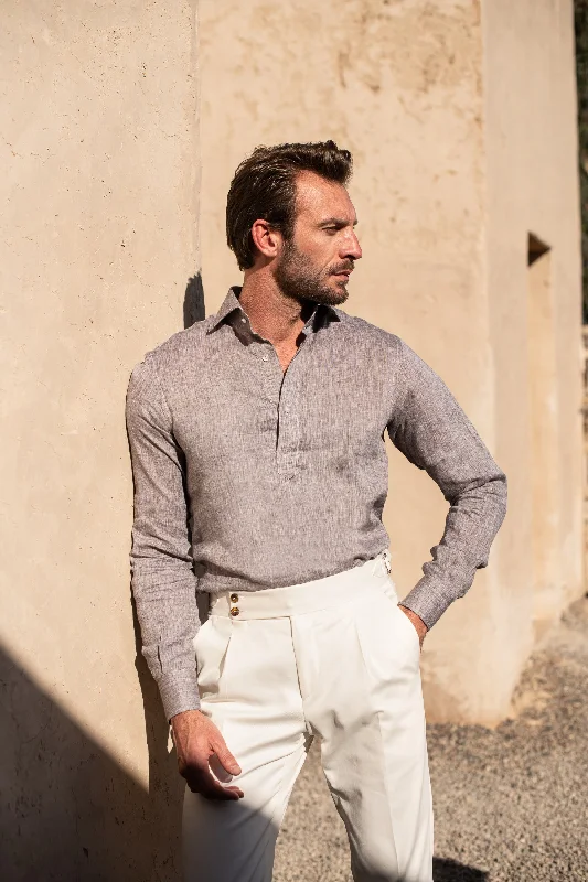 Online Deal Desert linen popover shirt - Made in Italy