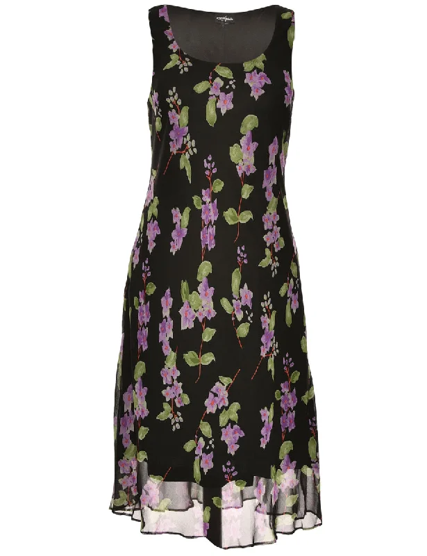Weekend Sale: Don't Miss Out Purple & Black Floral Print Dress - L
