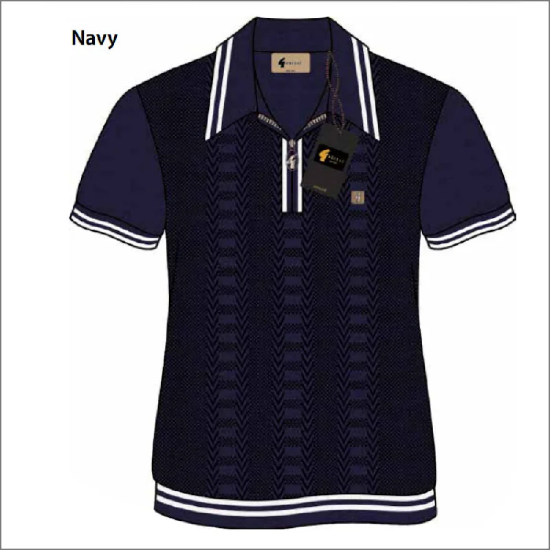 Gabicci Vintage V52GM08 Navy Pattern Polo Top^