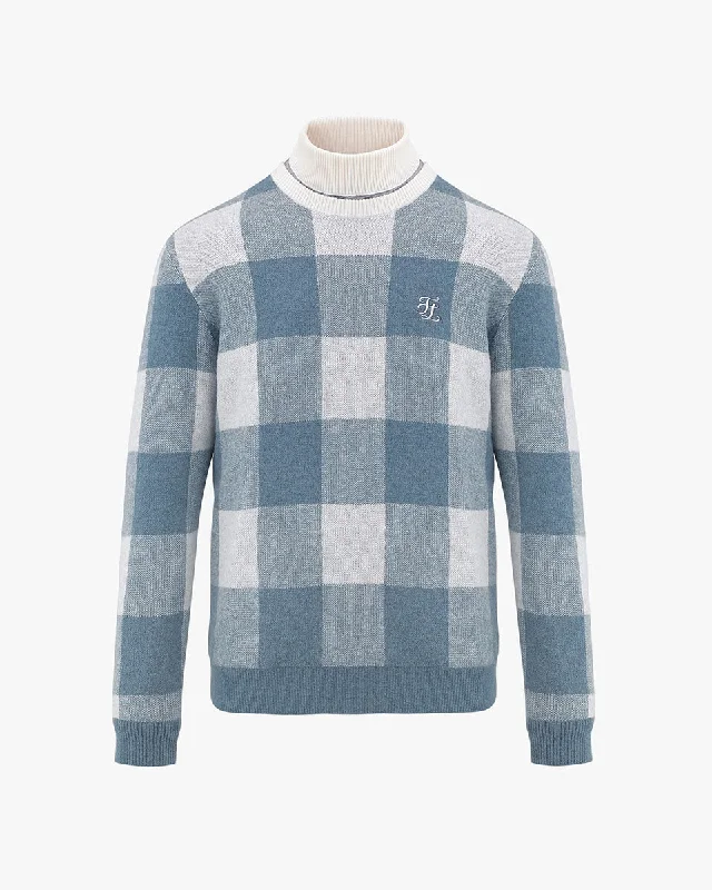 Can't Beat Men's Turtleneck Jacquard Windproof Sweater - Blue