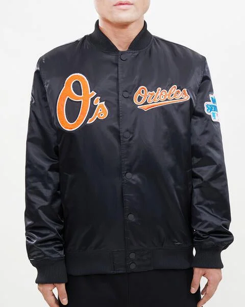 MLB BALTIMORE ORIOLES CHEST HIT LOGO MEN'S SATIN JACKET (BLACK)