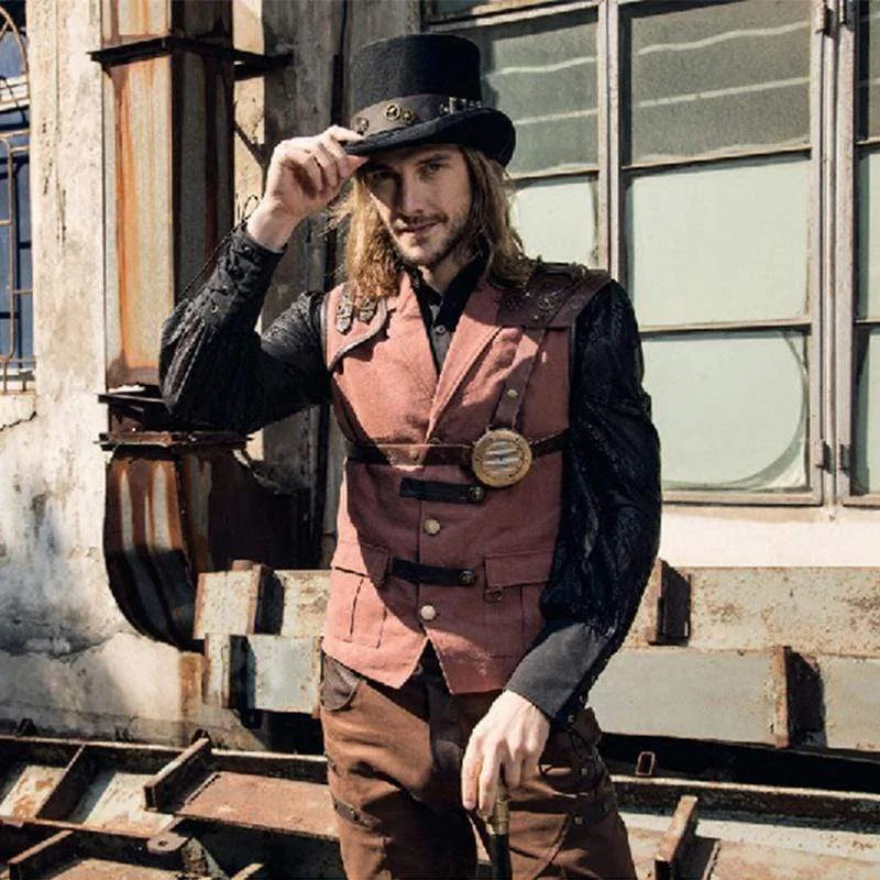 Closeout Deal Steampunk Leather Accent Explorer Vest