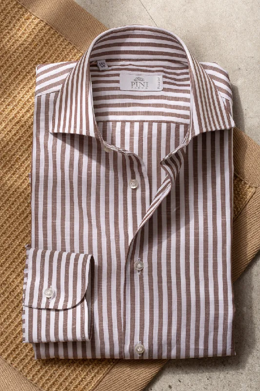 Weekend Discounts to Enjoy Brown striped shirt- Made in Italy