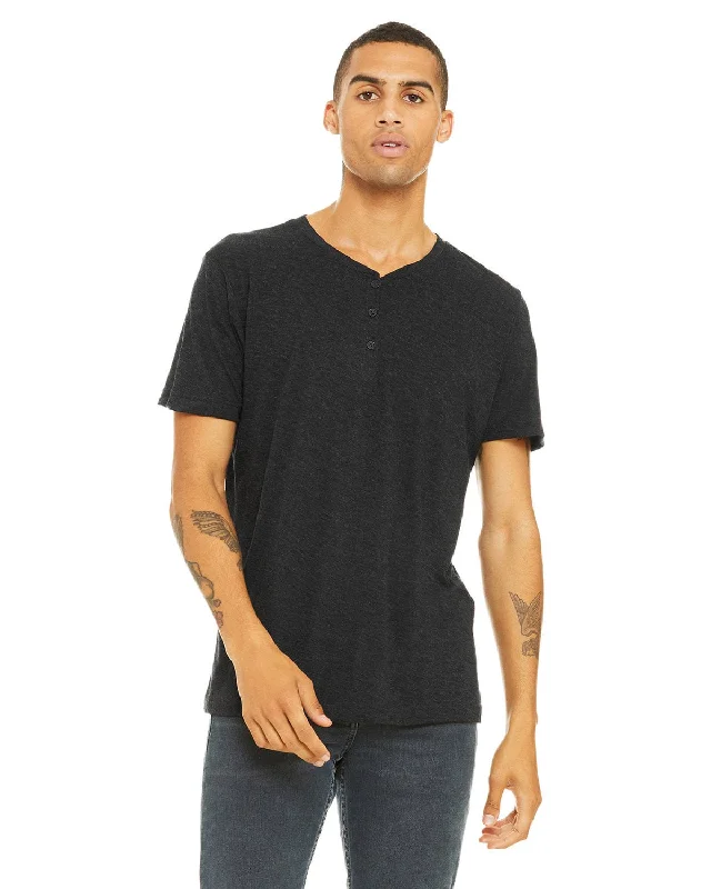 Bella+Canvas Mens Triblend Short Sleeve Henley | Char-black Trib