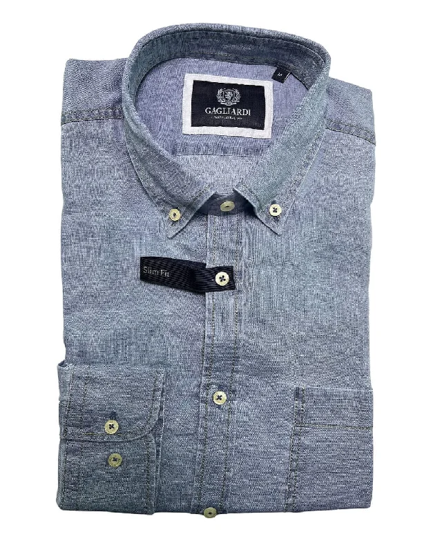 Mid Blue Washed Cotton Linen Shirt