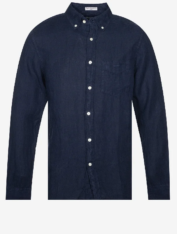 Deal Alert Regular Fit Garment Dyed Linen Shirt Marine