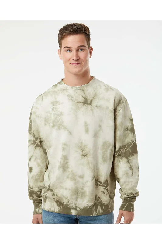 Weekend Discounts to Indulge In Independent Trading Co. Mens Tie-Dye Crewneck Sweatshirt - Olive Green