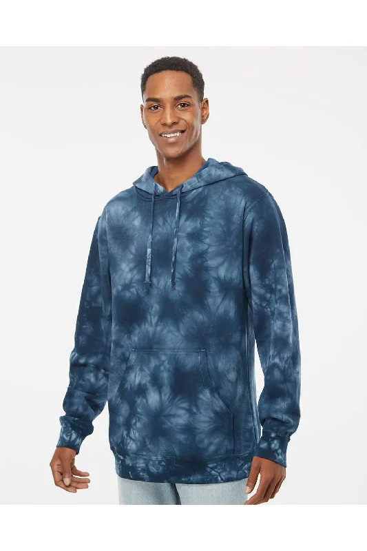 Weekend Specials to Indulge In Independent Trading Co. Mens Tie-Dye Hooded Sweatshirt Hoodie w/ Pouch Pocket - Navy Blue