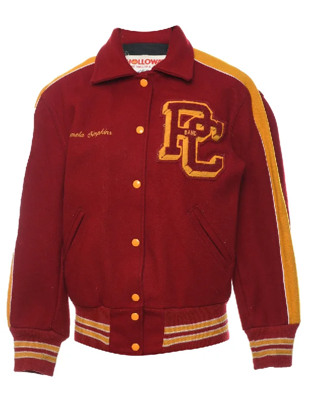 Big Deal Red & Yellow 1980s Embroidered Cougar Band 1980s Varsity Jacket - M
