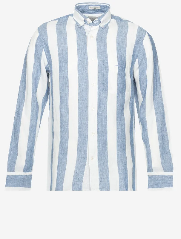 Weekend Deals That Please Regular Bold Stripe Linen Shirt Salty Sea