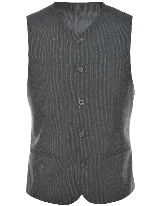 Weekend Steals Await Pinstriped Black Waistcoat - M