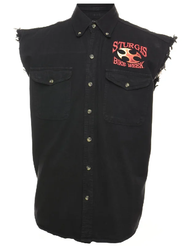 Sleeveless Denim Motorbike Design Shirt - XL