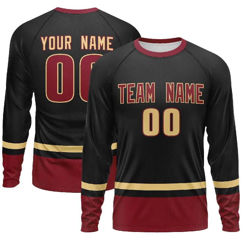 Weekend Offers That Dazzle Custom Black Khaki-Crimson Color Block Design Long Sleeve Performance T-Shirt