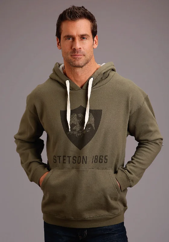 Reduced Price Stetson Mens Olive Green Cotton Blend Eagle Hoodie